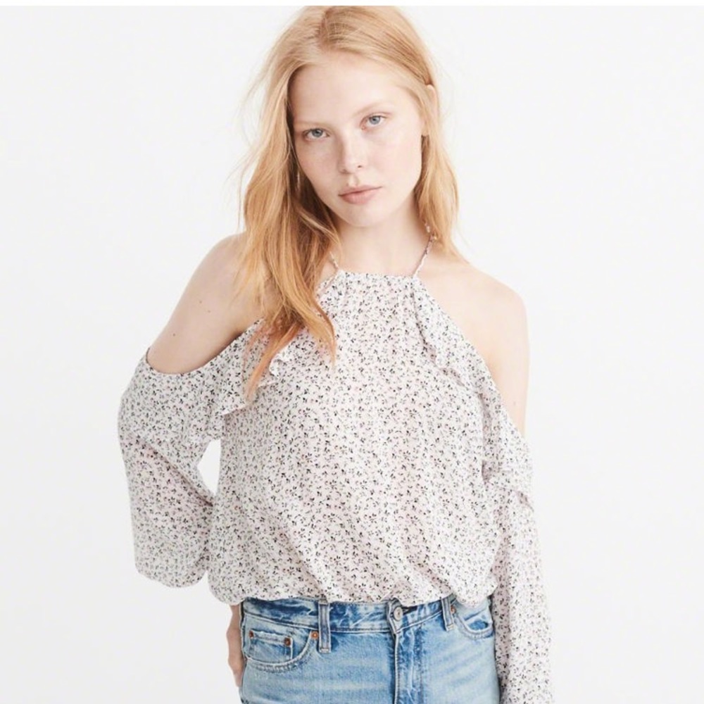 A&F Ruffle Cold Shoulder Top - Picture 2 of 4